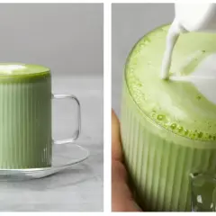 Zielone matcha latte z pianką w kształcie serca. Dowiedz się, jak pić matcha, by cieszyć się jej smakiem i wyglądem.