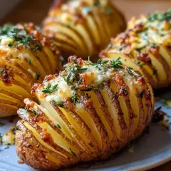 Chrupiące ziemniaki z airfryer, zapieczone z serem i ziołami, wyglądają apetycznie.
