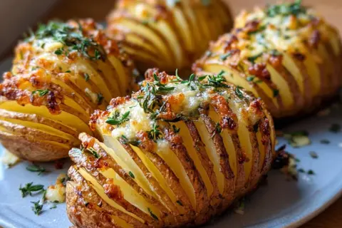 Chrupiące ziemniaki z airfryer, zapieczone z serem i ziołami, wyglądają apetycznie.