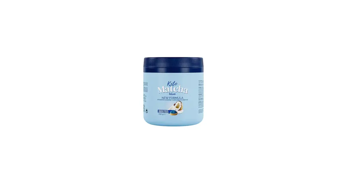 Niebieski słoiczek Keto Matcha Blue z nową formułą i kokosowym smakiem. Szukasz, keto matcha blue gdzie kupić?