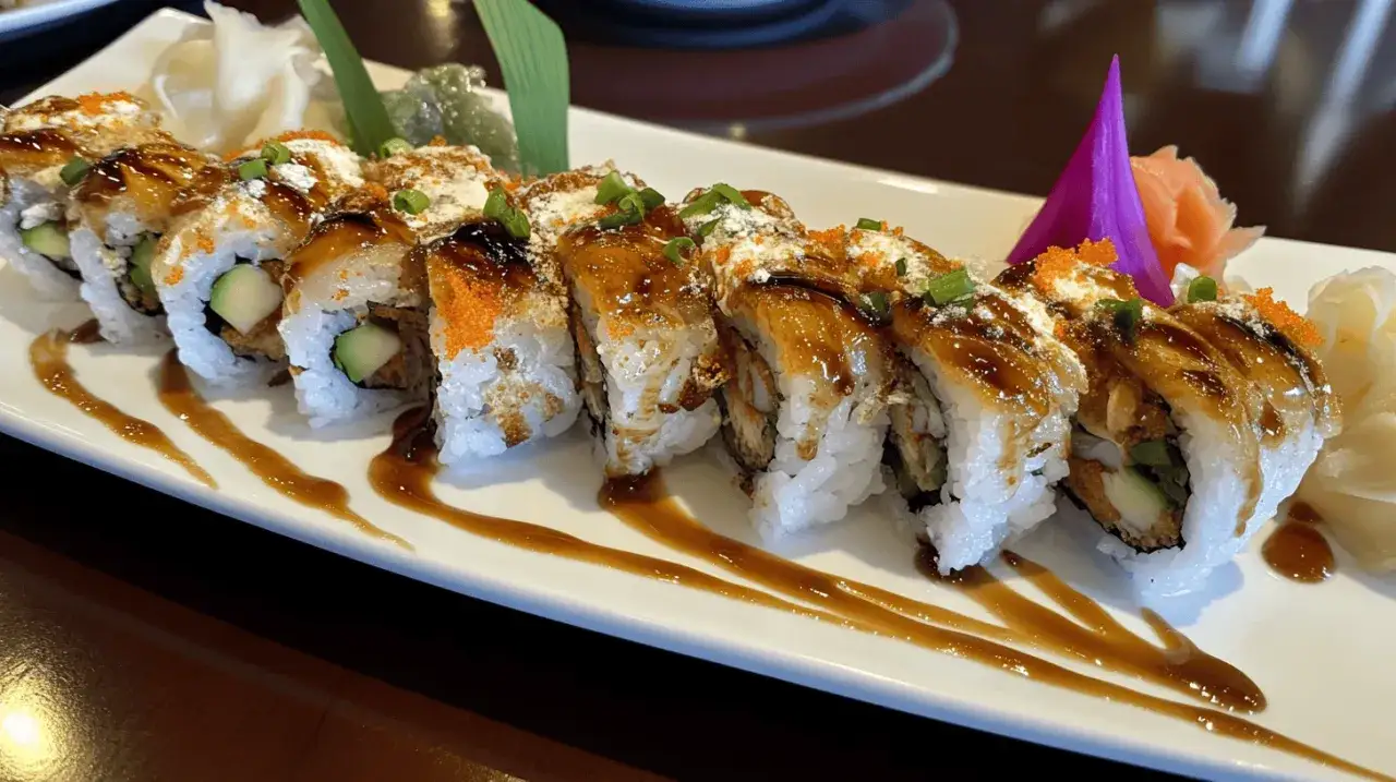 Pyszne rolki sushi z awokado i sosem. Czy sushi można zamrozic? Lepiej nie, by zachować świeżość.